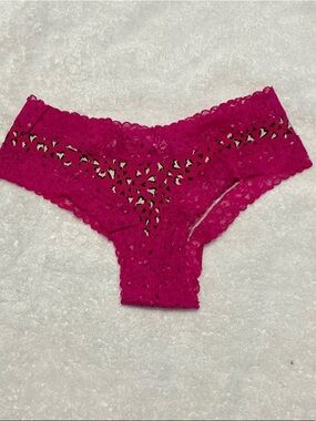 Victoria's Secret Hot Pink Lace Cheeky Panty with Leopard Print